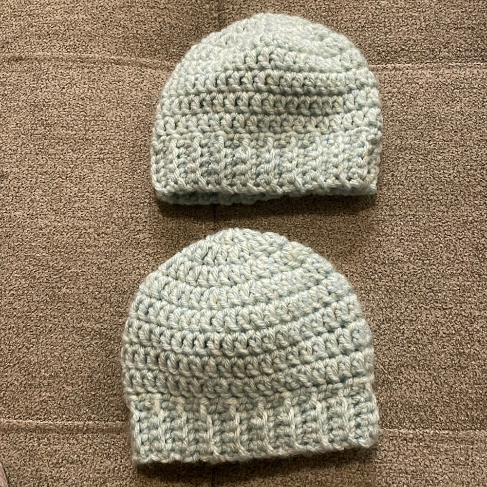 Two brand new handmade preemie beanies